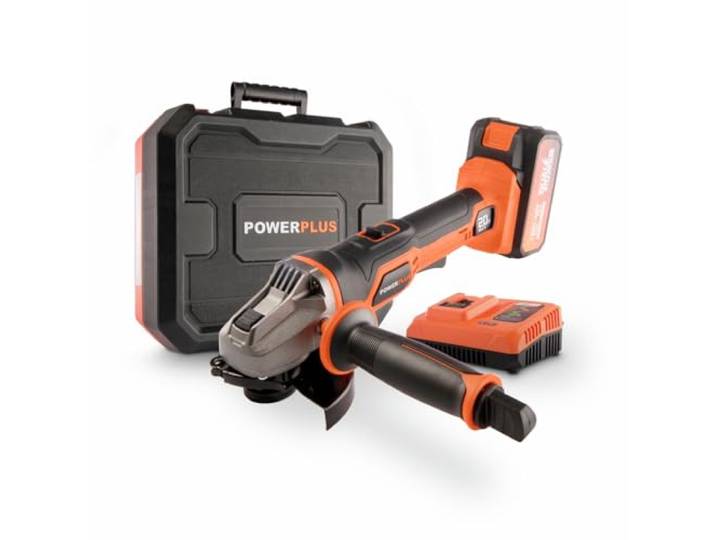 Powerplus Dual Power Meuleuse d'Angle sans Fil de 20 V POWDP35150 - Disque Abrasif Ø 115 mm - Meuleuse Compacte et Ergonomique - avec Batterie de 5\,0 Ah - 2\,5 Ah et Chargeur