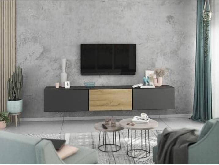 moebel-dich-auf Lowboard VARIANTO 4, Schrank Set, anthrazit matt/anthrazit matt/Evoke Eiche 3 TLG., 228 cm hängend