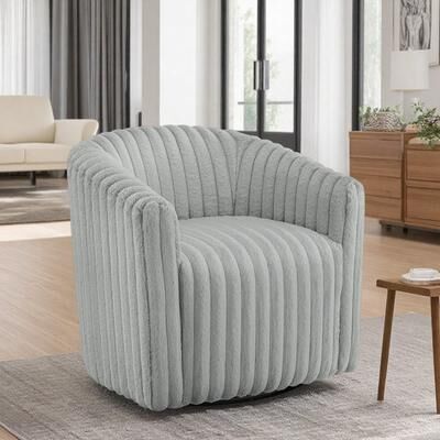 "29"" Polyester Swivel Barrel Chair with Wide Cord-Like Fabric and Coil Spring Seating and 360-Degree Swivel Base"