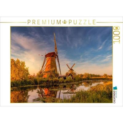 CALVENDO Puzzle Windmühlen von Kinderdijk in der Abenddämmerung | 1000 Teile Lege-Größe 64x48cm Foto-Puzzle für glückliche Stunden