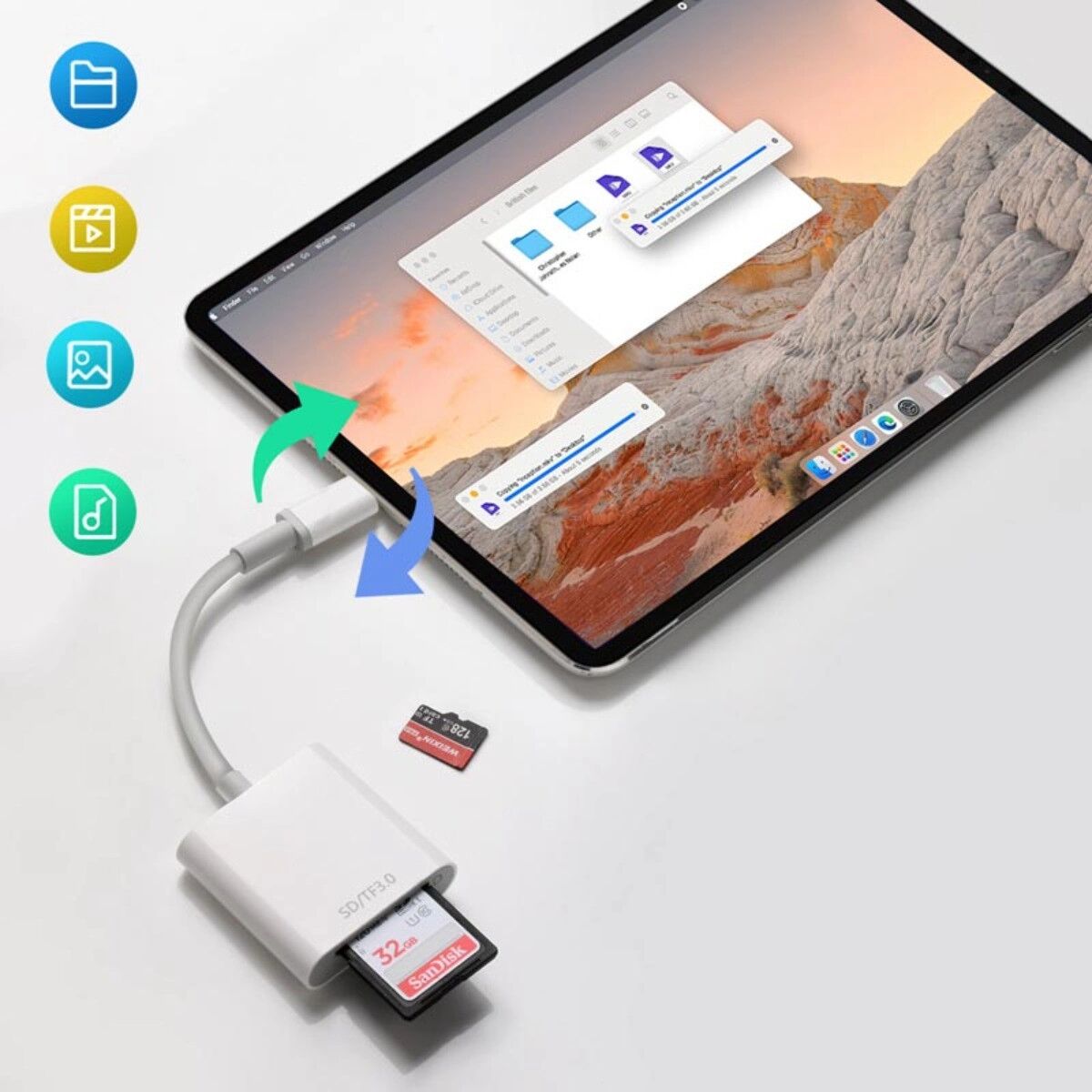 INF Lecteur de cartes Type-C double (SD+TF) - Lecteur USB-C haute vitesse 15M/s, ABS, compatible avec MacBook, iPad et Bleu