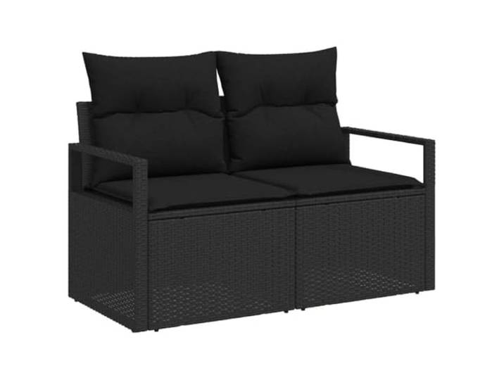 ZQQLVOO Sofa Set 7 STK. 6-Sitzanzahl Schwarz Poly Rattan Poly-Rattan Material, UV-beständig, wetterbeständig, Sicherheitsglas-Tischplatte, Stahlstützen, flache Armlehnen, Garten und