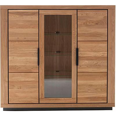 Highboard MCA LIVING "Greno Highboard", beige (naturfarben), B:153cm H:142cm T:40cm, Glas, Holzwerkstoff, Massivholz, Sideboards, Highboard, durchgehende Lamelle