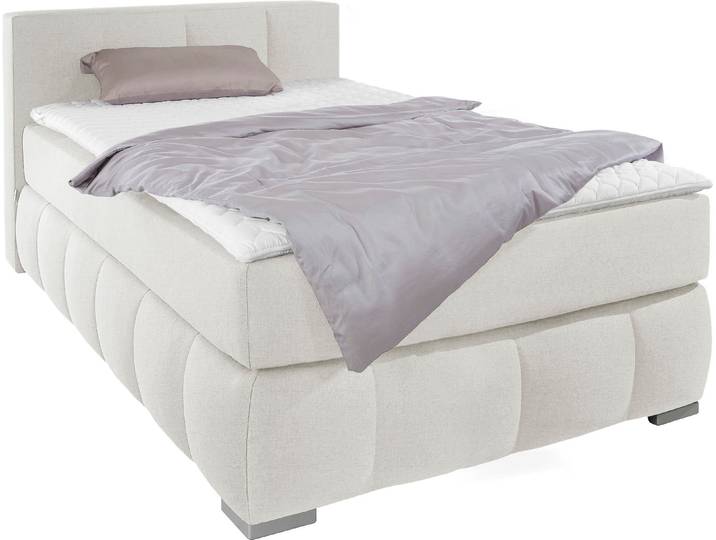 Boxspringbett, Samtoptik, Beige, 147×245 cm, Inkl. Topper, XXL-Überlänge 220 cm, Klassisch, Home-affaire