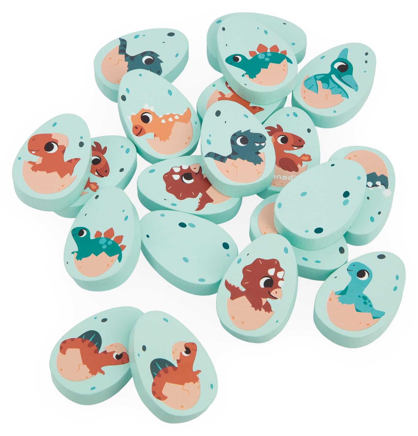 Janod Dino Memo, houten puzzel voor kinderen vanaf 2 jaar, blauw en meerkleurig