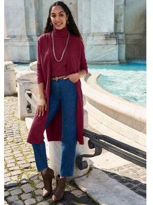 Plus Size Women's Carefree Cashmere Duster Sweater by Jessica London in Merlot (Size 30/32)