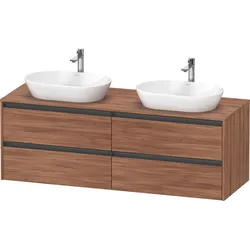 Duravit Ketho.2 Konsolenwaschtischunterbau wandhängend, Beckenausschnitt beidseitig, 1600x568x550mm, 4 Schubkästen, K24899B79790000, Farbe: Nussbaum Natur Dekor