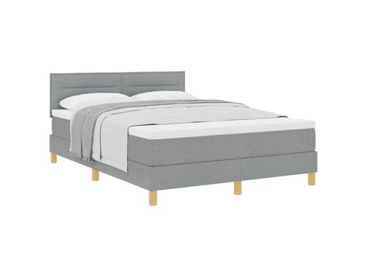 KKgypkn Boxspringbett 140x200 Stoff Hellgrau mit Kissen, Schaumstoffmatratze mit Taschenfederkern, verstellbares Kopfteil, robuste Beine, ergonomischer Lattenrost