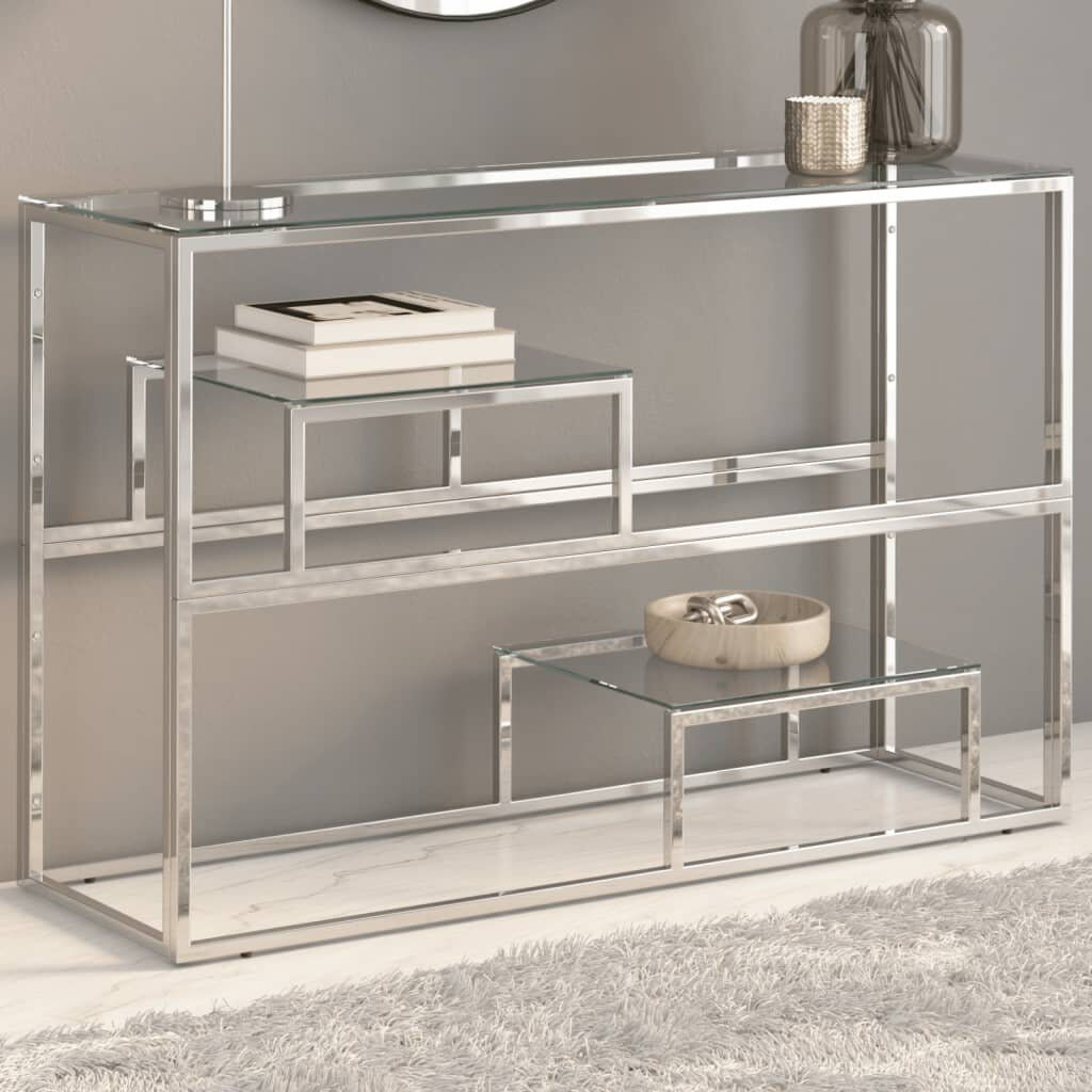Metro Calisto 110 cm W Glass Top Console Table Clear/Silver