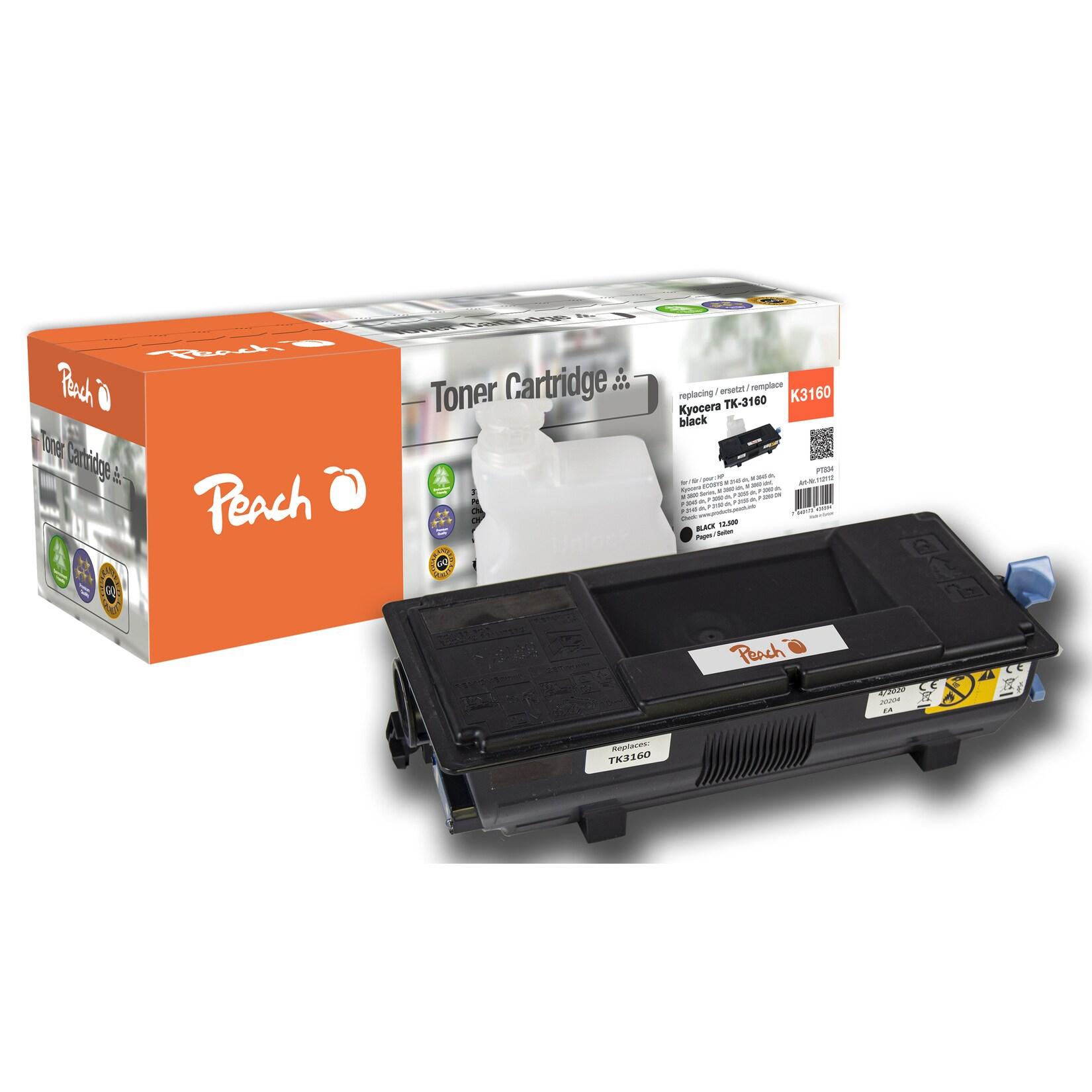 Peach K3160 Toner bk ersetzt Kyocera TK-3160, 1T02R90NL1 für z.B. Kyocera ECOSYS P 3060 dn, Kyocera ECOSYS M 3145 dn, Kyocera ECOSYS M 3645 dn (wiederaufbereitet)