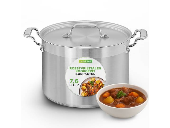 NutriChef Kookpot Inductie\, 7L Soeppan\, Zware Roestvrijstalen Soeppot met Deksel