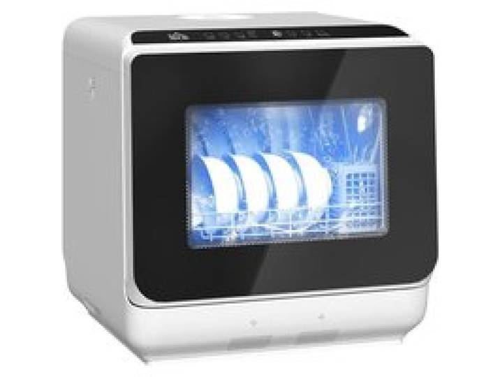 Mini Lave-Vaisselle de Table 4 Couverts 6 Programmes Double Alimentation 70°C 2 Bras Réservoir 6L Tactile Blanc