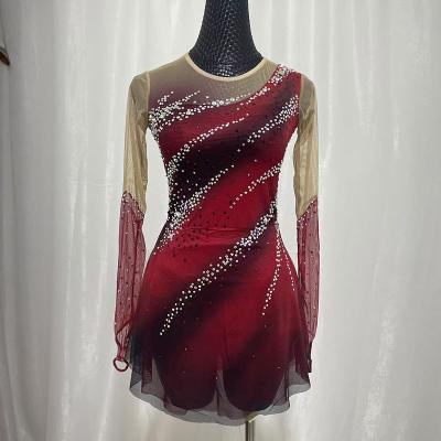 LightInthebox Figure skating costumes for adults and children customized red spandex mesh grading performance costumes competition training rhinestone women's skirts performance costumes