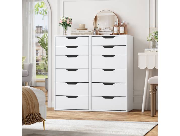 Getone Commode Chambre Adulte, Commode 6 Tiroirs, Chiffonnier, Meuble de Rangement pour Salon Chambre, Blanc/Noir, 45x40x90.5cm