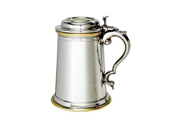 Wentworth Pewter Schwerer Bierkrug mit Deckel Celtic Gold , Zinn und Messing, traditionelles keltisches Design, Bierkrug oder Krug – Gravur erhältlich (1 Pint Bierkrug)