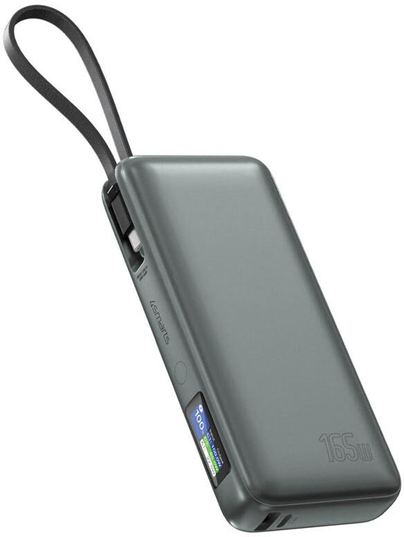 4smarts Enterprise 20.000mAh 165W Powerbank m. Integreret USB-C Kabel - Grå