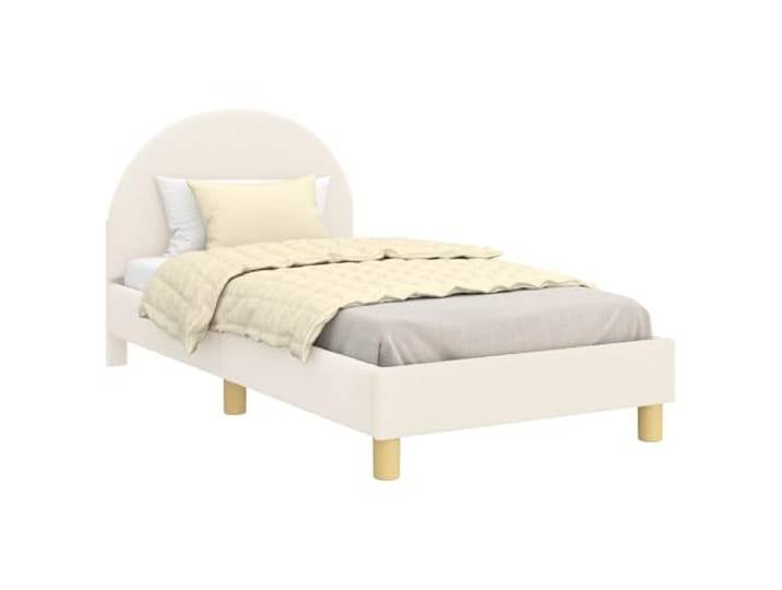 KTHLBRH Bettgestell für Kinder, mit Kopfteil, Creme, 80 x 160 cm, Bouclé Technisches Holz, feste Latten, niedriges Profil, Maximalgewicht 140 kg, einfache Montage