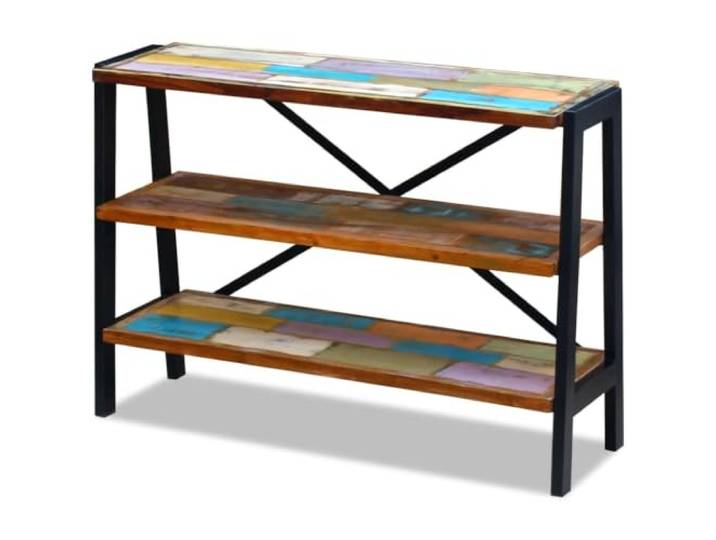 KPOTUERTU Sideboard Altholz mit 3 Regalböden und Stahlgestell Massives Altholz, Stahlgestell, recyceltes Holz, Teak-, Akazien- oder Mangoholz, handgefertigt, Vintage-Retro-Look