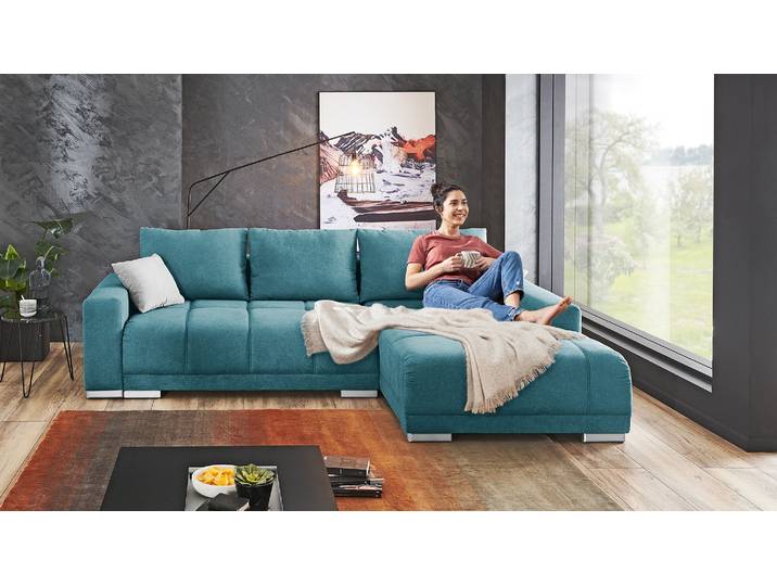 Ecksofa Carine mit Schlaffunktion und Bettkasten in Stoff