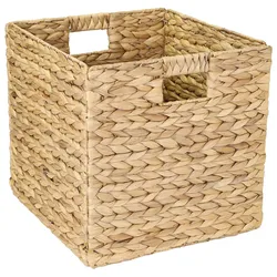HMF Aufbewahrungskorb passend für KALLAX Regal, Korb geflochten aus Wasserhyazinthe mit Griffen, 32 x 34,5 x 32 cm, Natur