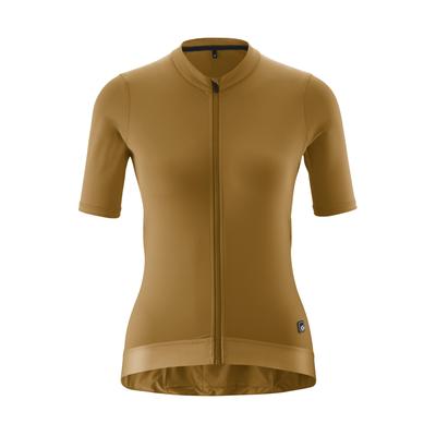 Radtrikot GONSO "Road Jersey W", Damen, Gr. 38, braun (hellbraun), 84% Polyester, 16% Elasthan, Rundhals, Trikots, Damen Fahrradtrikot kurzarm, Full-Zip Trikot, Rückentasche, Slim Fit