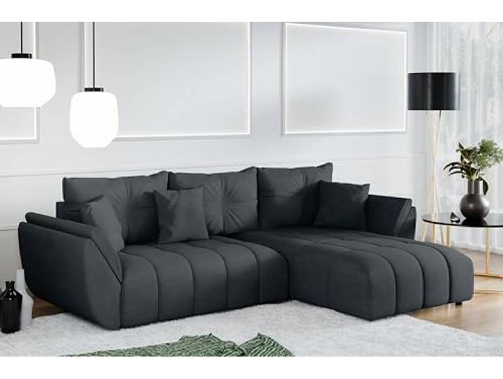 AXLIVING Ecksofa mit Schlaffunktion Antalya L Sofa Grau 280 cm Eckschlafcouch mit Bettkasten. Wohnlandschaft L Form mit komfortabler Schlaffunktion. Liegefläche von 235x133 cm.