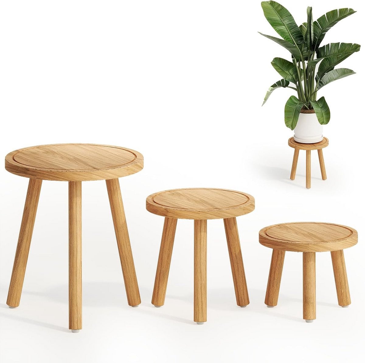 3-Delige Houten Plantenstandaard Set voor Bloempotten