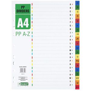 D.RECT Register 009136, A4, A-Z, Kunststoff, 20-teilig, vollfarbig