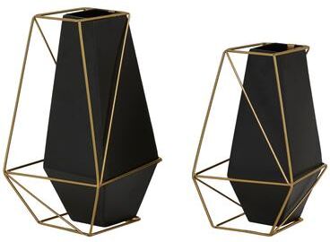 ARCILLA ELEMENTAL Black Metal Decorative Vase with Gold Wire Accents (Set of 2) - 6 x 6 x 11