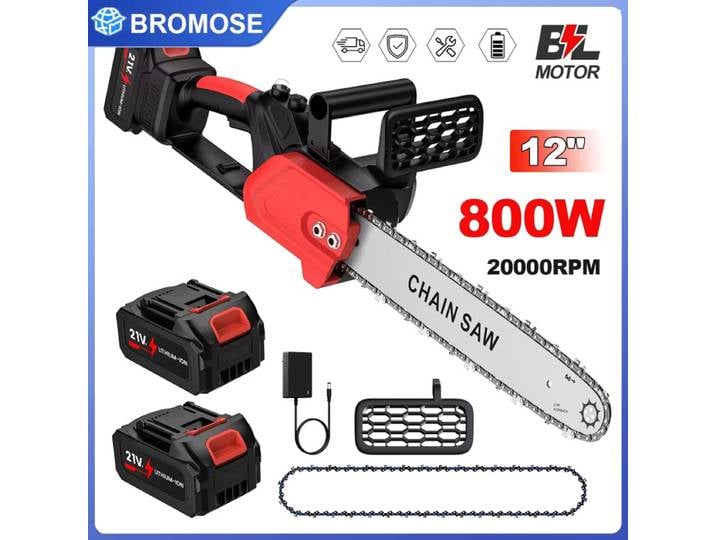 Scie à chaîne sans balais Bromose 3500W, 20000 tr/min, scie à chaîne électrique portative à batterie lithium, scie de débardage rechargeable au lithium-ion