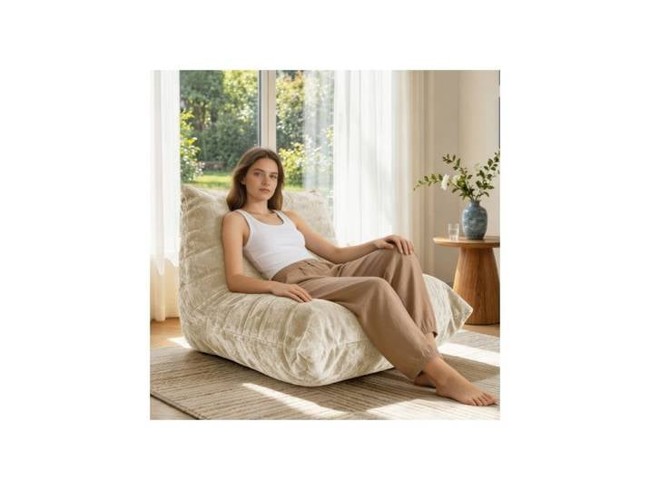 Fauteuil pouf beige ultra-doux et confortable siège lounge chic et polyvalent pour le salon la chambre ou la maison