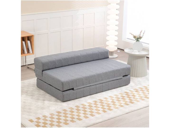 Canapé convertible pliable – Gris – Polyester – déhoussable – 2 places – 250 kg – sans montage