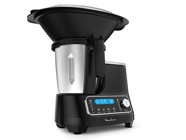 Moulinex HF4568 Clickchef Multifunktions-Küchenmaschine 12 Geschwindigkeiten + Pulse 5 Automatik-Programme + manueller Modus 3,6 L integrierte Waage Dampfgaraufsatz + Rezeptbuch Schwarz