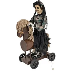 Europalms Halloween Figur Mädchen auf Pony, animiert, 90cm