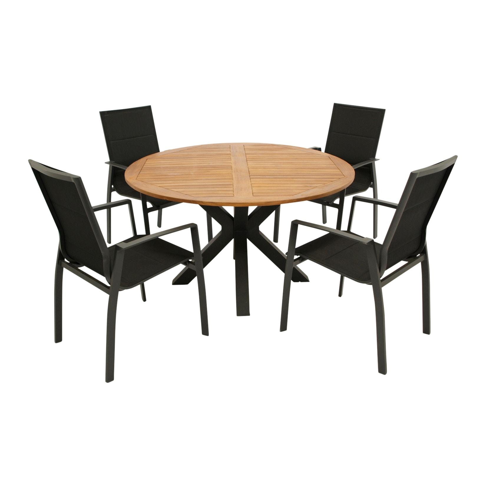 Garnitur MADEIRA 5-teilig, Alu/Stahl + Akazie + Kunstgewebe schwarz