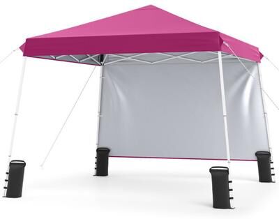 Costway 9 ft x 9 ft Pop Up Canopy Tent with 8 Ground Stakes 4 Wind Ropes and Carry Bag for Outdoor Party-Pink
