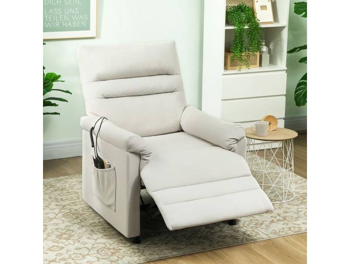 Fauteuil relax électrique massant - AKOZON - 12483 - Chauffage lombaire - Moteur silencieux ≤48 dB - Velours crème