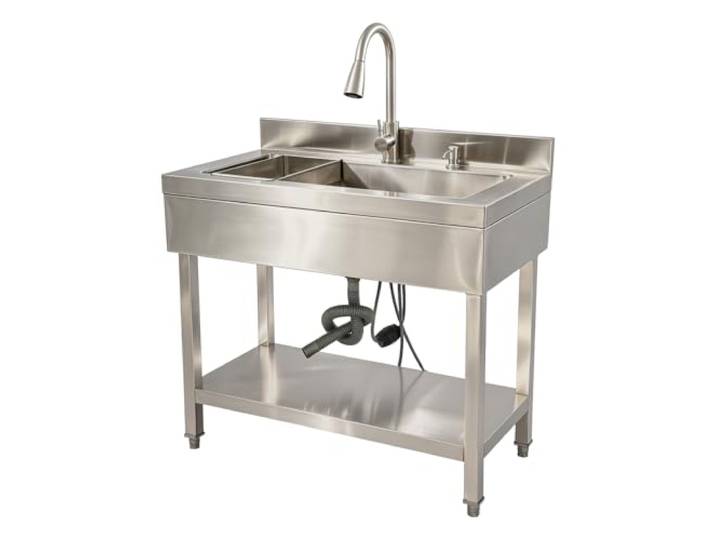 CAIYGG Freistehende Edelstahl Küchenspüle 90x45 cm, Großes Becken Spültisch mit Komplettzubehör, Ideal für Küche und Waschküche, Geräumiges für Effiziente Nutzung und Arbeiten