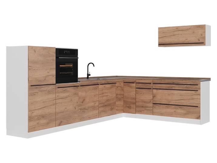Eckküche Vicco R-Line Goldkraft Eiche/Weiß 327 x cm Arbeitsplatte Goldkraft Eiche, Model 66072