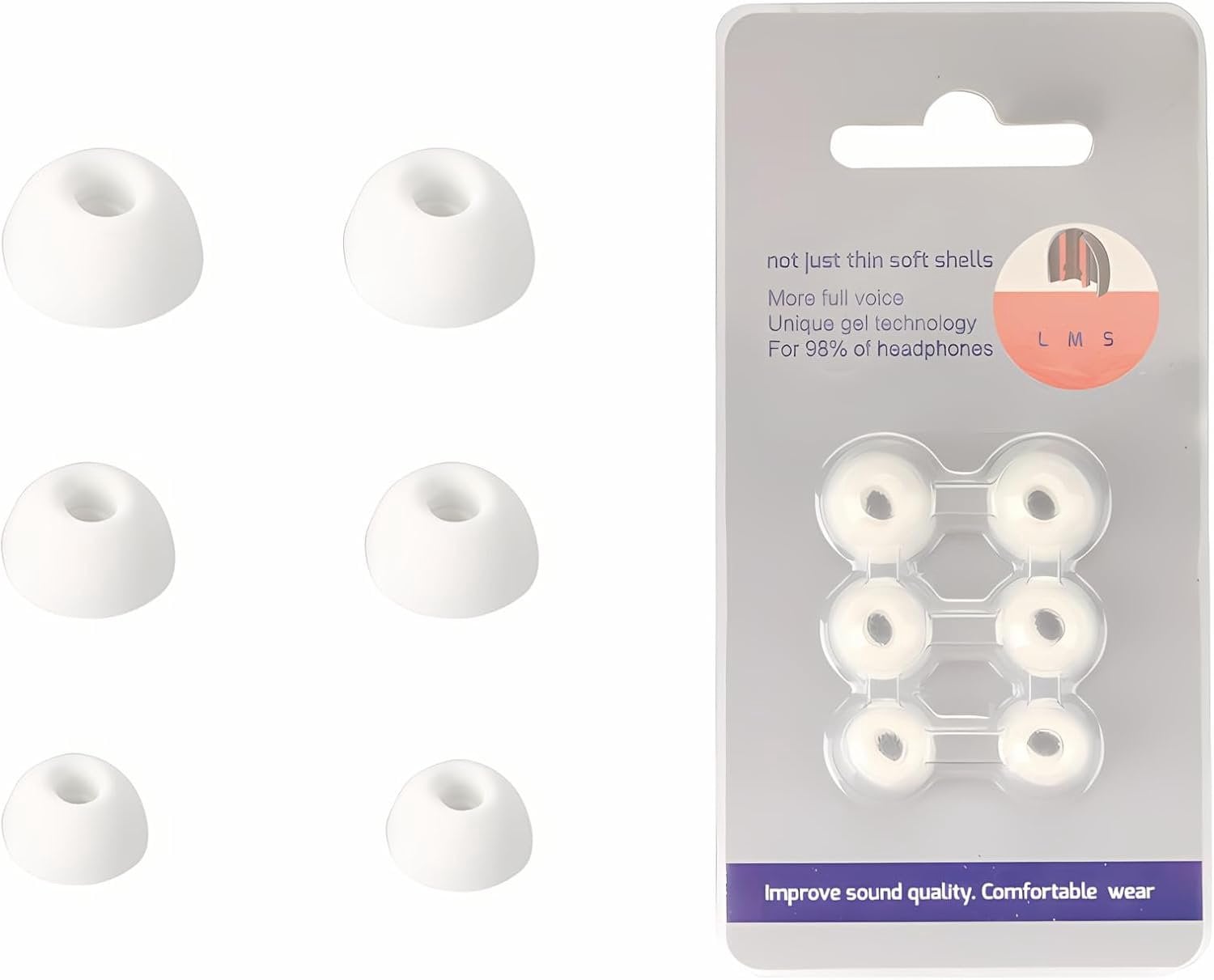 3 paar siliconen oordopjes voor JBL Tune Beam 2, vervangende in-ear oordopjes, wit, maten: S, M en L