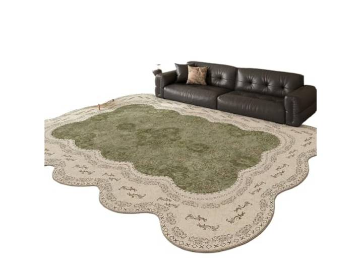 NJIEzhao Grüner, unregelmäßig geformter Teppich im Vintage-Stil Wohnzimmer Couchtisch Sofa Matte Retro Nachttisch Schlafzimmer Teppich Zimmer(Color4,140X200CM(4.6X6.56FT)