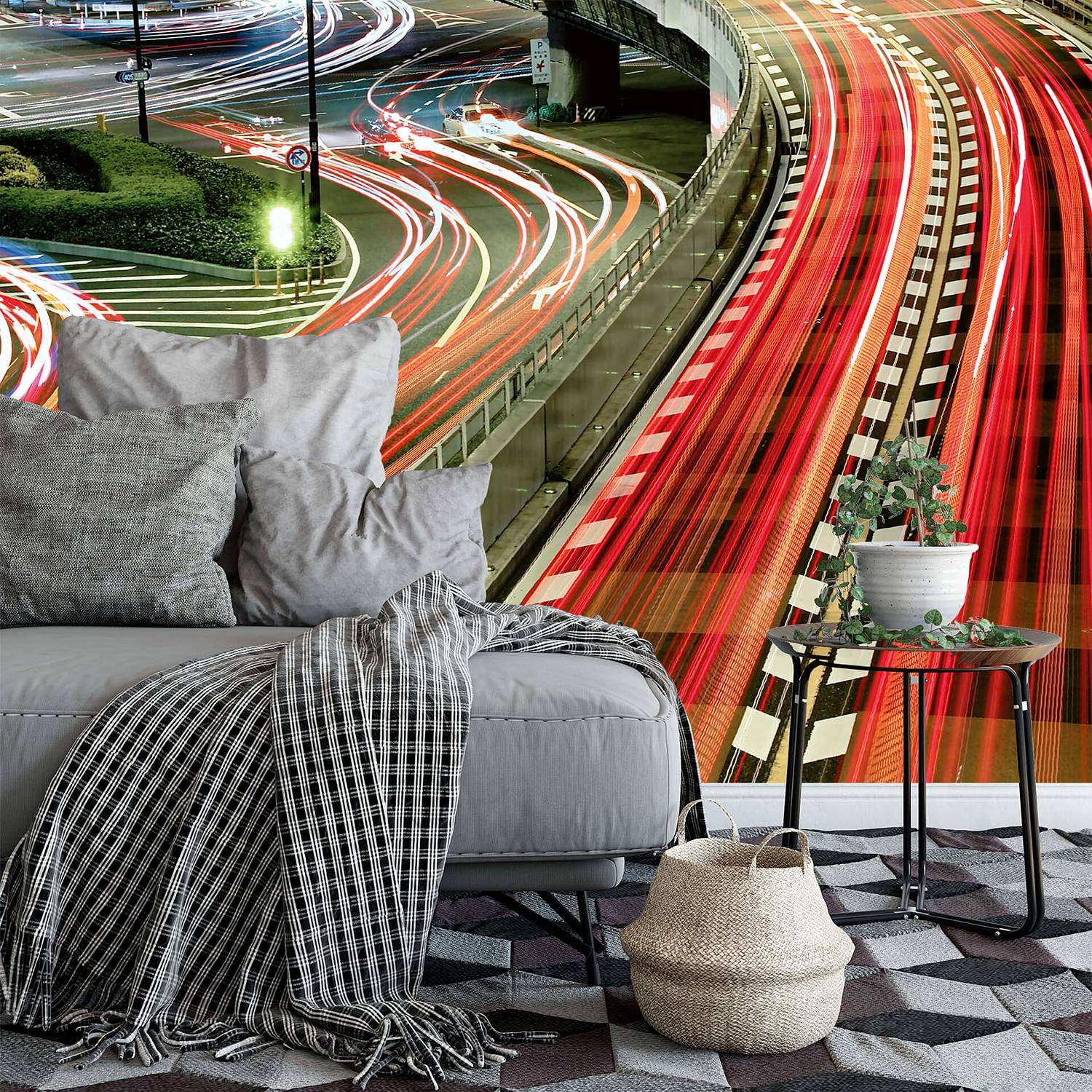 home24 Fotobehang Urban Lightstripes Abstract Multicolour