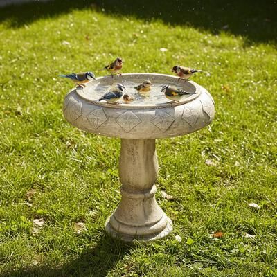 Meedzom Clover Relief Bird Bath Pedestal Antique Stone Finish Garden Decor Outdoor Indoor Ornament