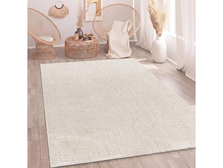 Paco Home Teppich Wohnzimmer Schlafzimmer Hochflor Skandinavisches Design Einfarbig Boho Stil Abstrakt 3D Flauschig Waschbar Deko Creme, Grösse:120x160 cm