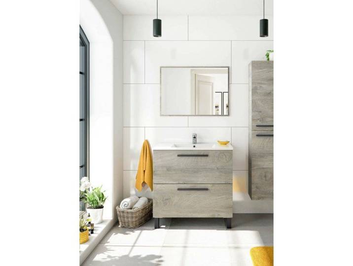 Meuble sous lavabo Douna - Dmora - Melaminè - Chêne 80x80h45 cm