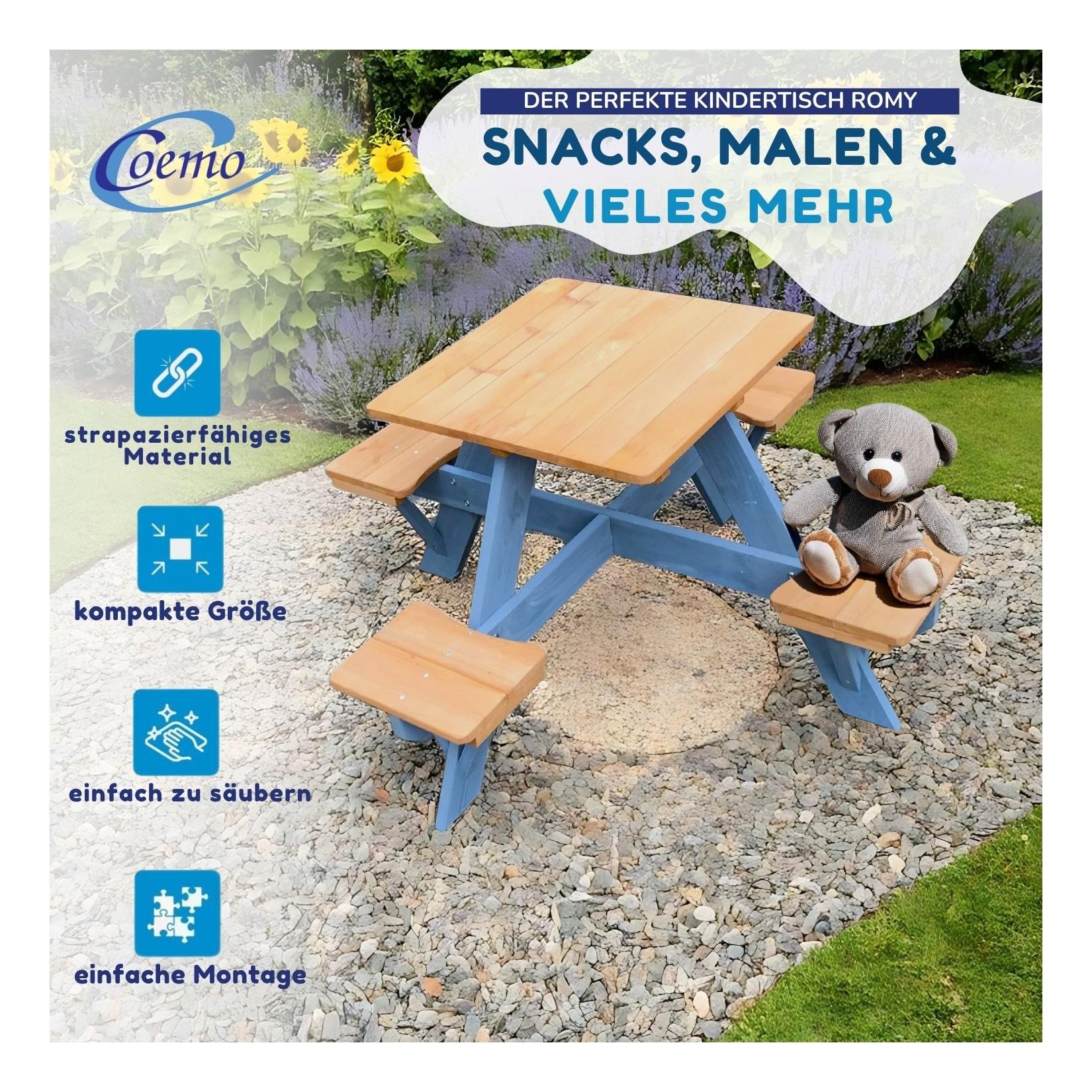 Coemo Kindersitzgruppe Romy Kindertisch und Sitze Gartentisch