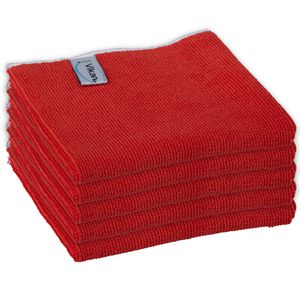 Vikan Allzwecktuch Basic Mikrofaser-Tuch, 40 x 40 cm, aus Mikrofaser, rot, waschbar, 5 Stück