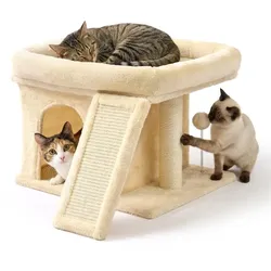 Relaxdays Kratzbaum mit Höhle & Liegefläche Beige