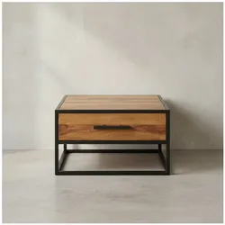 KADIMA DESIGN Industrie-Stil Couchtisch, Metall und Holz, Schublade, 50 kg Belastbarkeit.