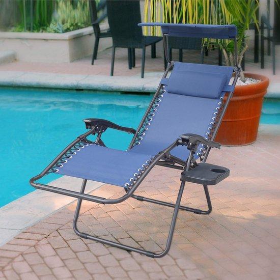 Liegestuhl mit Sonnenschutz und Getränkehalter - für Garten und Strand